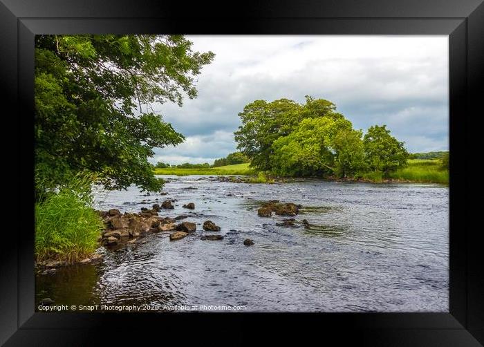 A rocky riffle under trees on a summers day on the Framed Print by SnapT Photography