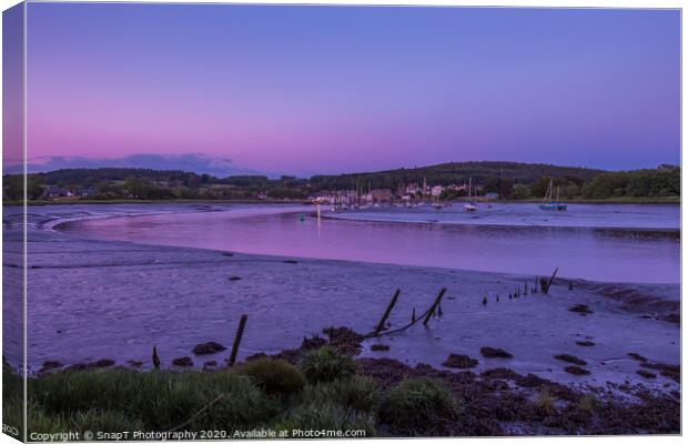 Twilight over an estuary at low tide at Kirkcudbright Harbour southern Scotland. Canvas Print by SnapT Photography