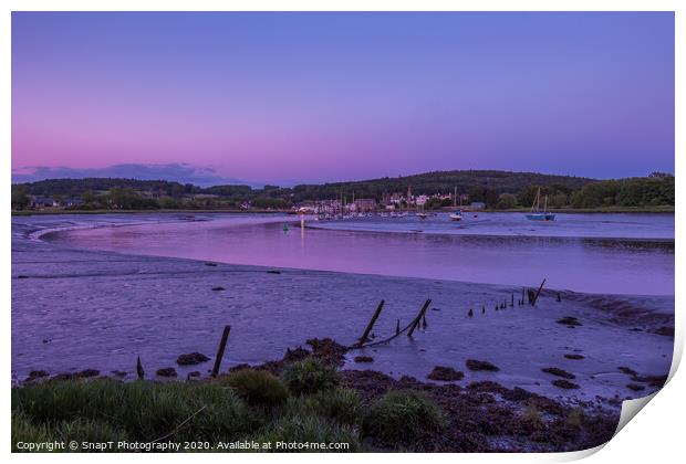 Twilight over an estuary at low tide at Kirkcudbright Harbour southern Scotland. Print by SnapT Photography