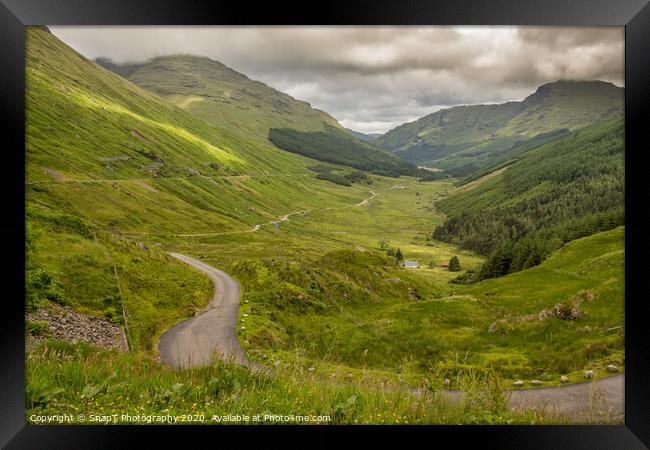A view down a Scottish highland glen from the 'Res Framed Print by SnapT Photography