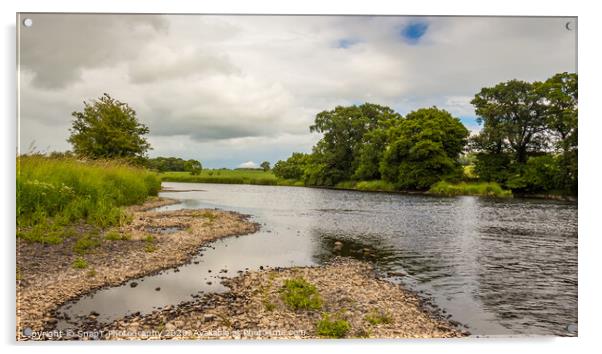 A gravel bar and low water on a lowland Scottish r Acrylic by SnapT Photography