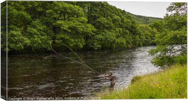 An fisherman salmon fly fishing on the River Orchy Canvas Print by SnapT Photography