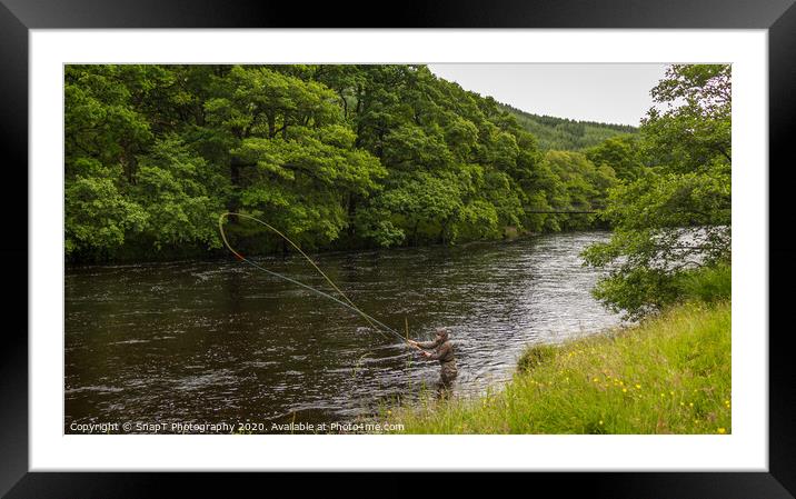 An fisherman salmon fly fishing on the River Orchy Framed Mounted Print by SnapT Photography