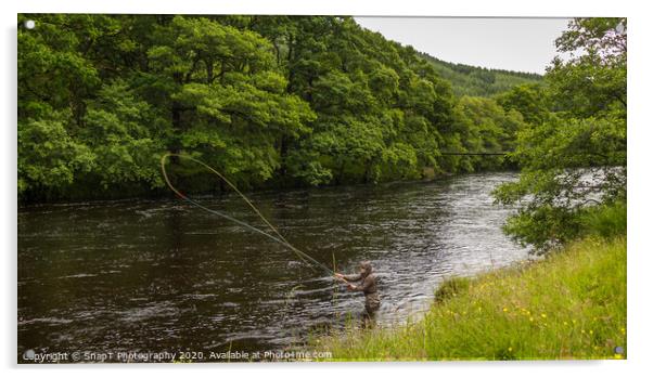 An fisherman salmon fly fishing on the River Orchy Acrylic by SnapT Photography