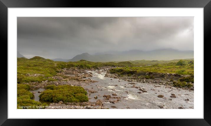 A fast flowing Scottish Highland river on a stormy day in the Isle of Skye Framed Mounted Print by SnapT Photography
