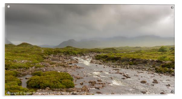 A fast flowing Scottish Highland river on a stormy day in the Isle of Skye Acrylic by SnapT Photography