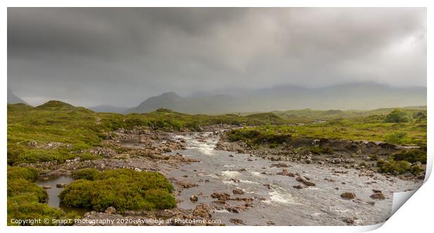 A fast flowing Scottish Highland river on a stormy day in the Isle of Skye Print by SnapT Photography