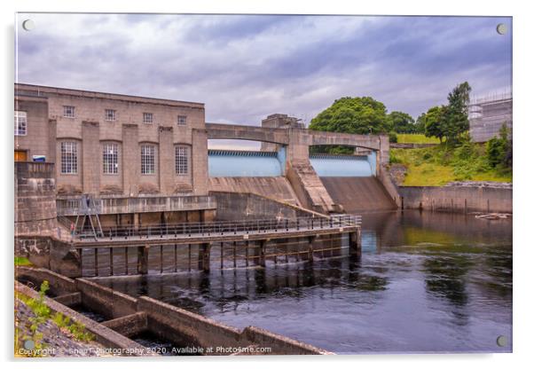 Pitlochry Dam, hydro electric power station and salmon ladder at twilight Acrylic by SnapT Photography