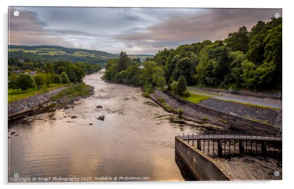 A view down the River Tummel at sunset from Pitloc Acrylic by SnapT Photography
