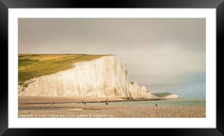 Dramatic white cliffs and beach at Cuckmere Haven, Framed Mounted Print by SnapT Photography