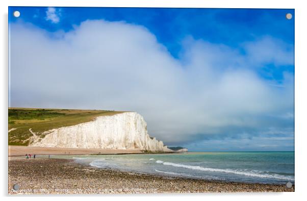 Dramatic white cliffs, blue sky and shingle beach  Acrylic by SnapT Photography
