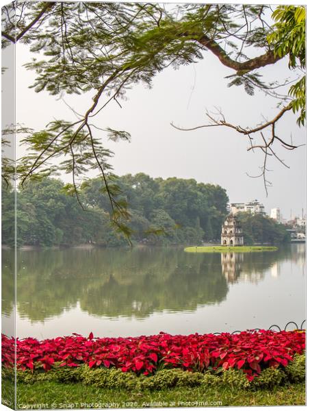 Turtle Tower on Hoan Kiem Lake, in the old quarter of Hanoi, Vietnam Canvas Print by SnapT Photography