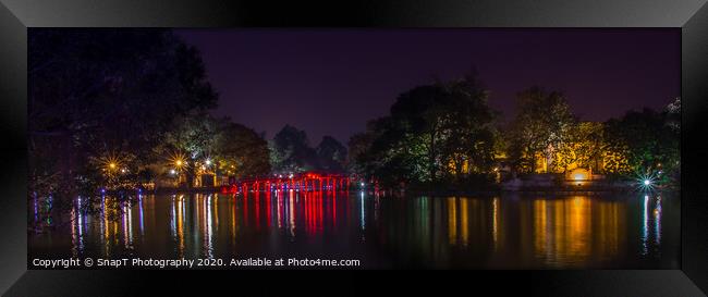 Red Huc Bridge and Ngoc Son Temple at Hoàn Kiếm Lake, Hanoi, Vietnam. Framed Print by SnapT Photography