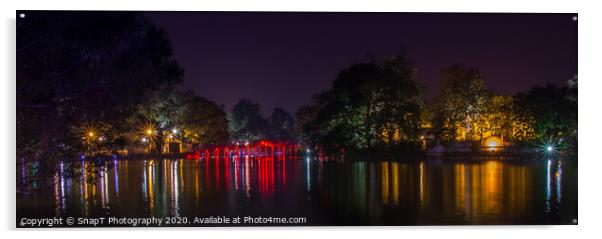 Red Huc Bridge and Ngoc Son Temple at Hoàn Kiếm Lake, Hanoi, Vietnam. Acrylic by SnapT Photography