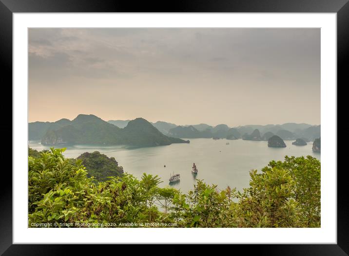 Beautiful early morning view over the islands of Ha Long Bay, Vietnam Framed Mounted Print by SnapT Photography