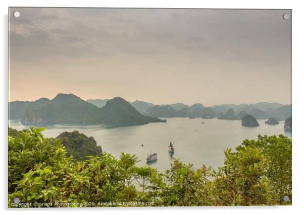 Beautiful early morning view over the islands of Ha Long Bay, Vietnam Acrylic by SnapT Photography