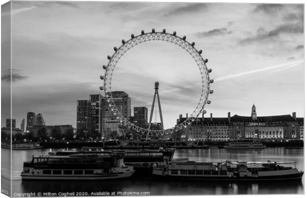 The London Eye at sunrise - B&W Canvas Print by Milton Cogheil