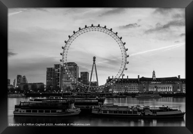 The London Eye at sunrise - B&W Framed Print by Milton Cogheil