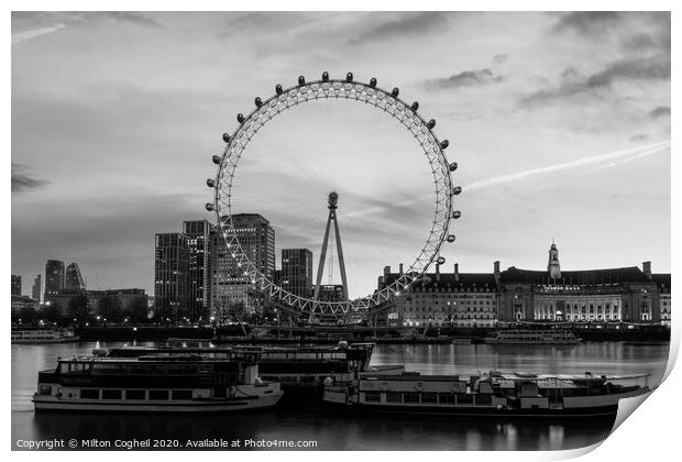 The London Eye at sunrise - B&W Print by Milton Cogheil