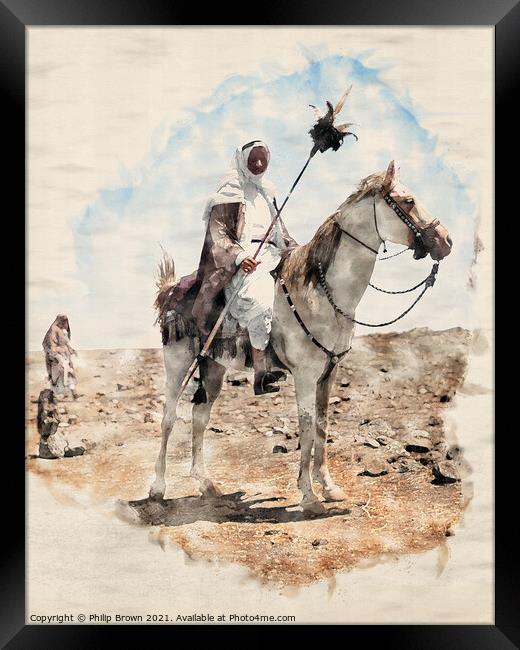 Bedouin man mounted on horse, Egypt, 1898 Watercol Framed Print by Philip Brown