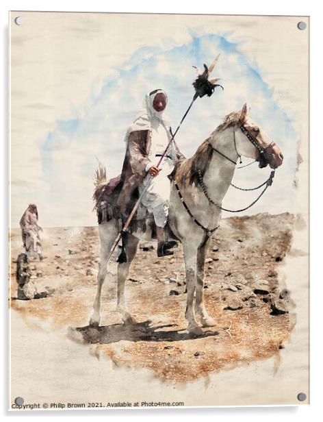 Bedouin man mounted on horse, Egypt, 1898 Watercol Acrylic by Philip Brown