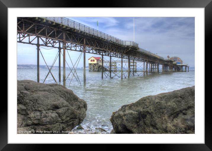 Mumbles Pier from Rocks Below Framed Mounted Print by Philip Brown