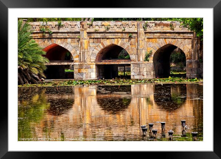 Athpula Stone Bridge Reflection  Lodi Gardens New Delhi India Framed Mounted Print by William Perry