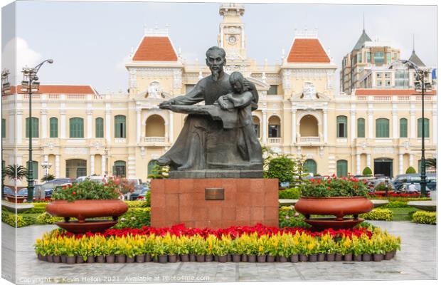 Statue of Ho Chi Minh and Peoples Committee Building,  Canvas Print by Kevin Hellon
