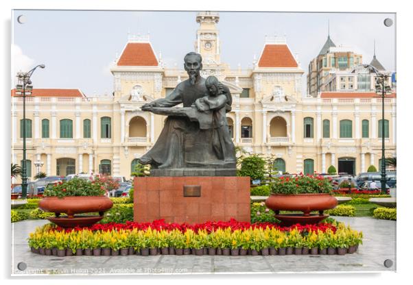 Statue of Ho Chi Minh and Peoples Committee Building,  Acrylic by Kevin Hellon