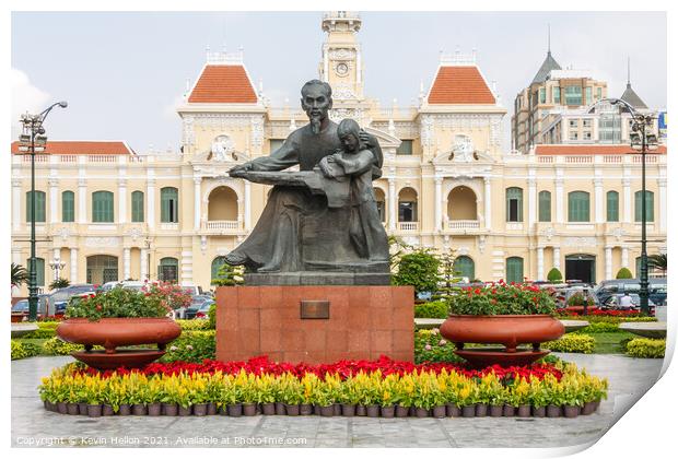 Statue of Ho Chi Minh and Peoples Committee Building,  Print by Kevin Hellon