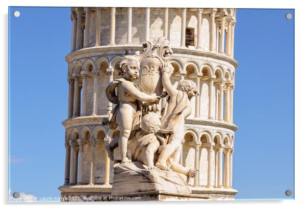 Cherubs and the Leaning Tower - Pisa Acrylic by Laszlo Konya