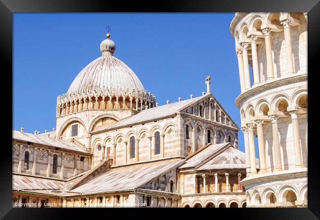 Leaning Tower and the Duomo - Pisa Framed Print by Laszlo Konya