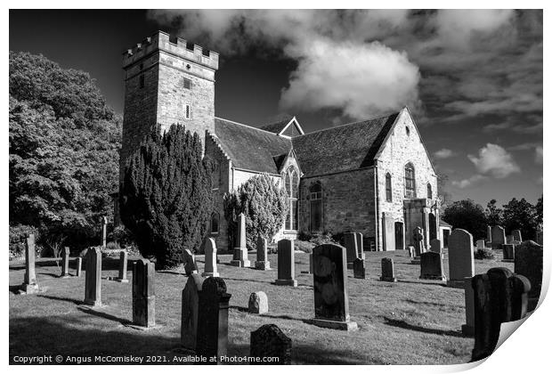 Cramond Kirk and Kirkyard, Edinburgh mono Print by Angus McComiskey