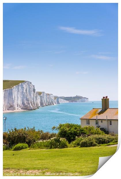 The Seven Sisters and Coastguard Cottages Print by Bill Allsopp