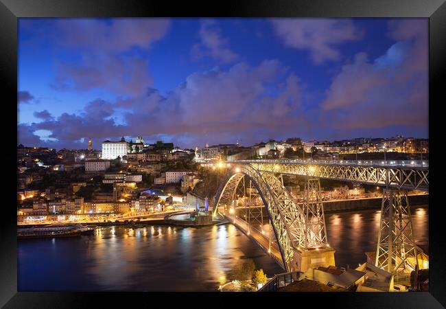 City of Porto in Portugal by Night Framed Print by Artur Bogacki