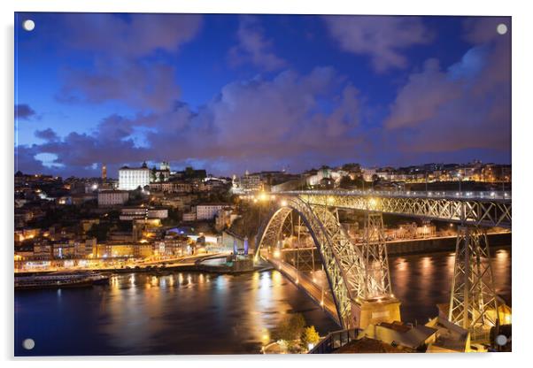 City of Porto in Portugal by Night Acrylic by Artur Bogacki
