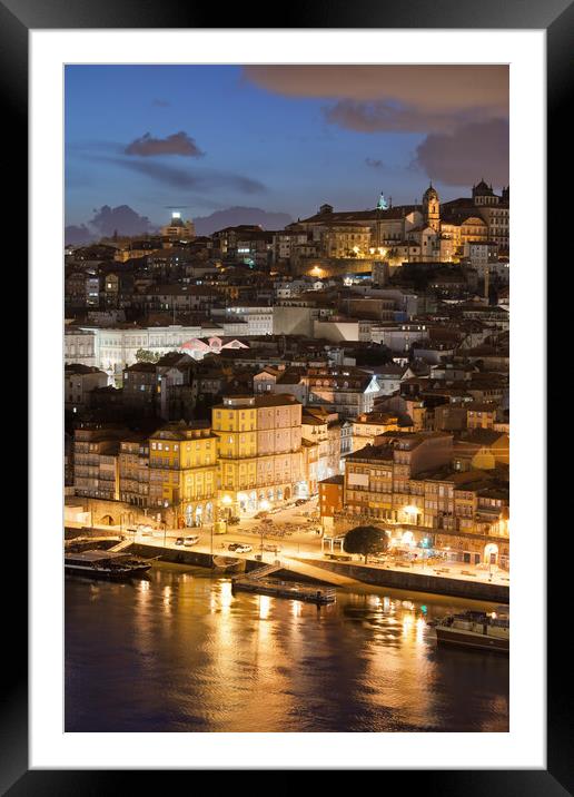 City of Porto in Portugal by Night Framed Mounted Print by Artur Bogacki
