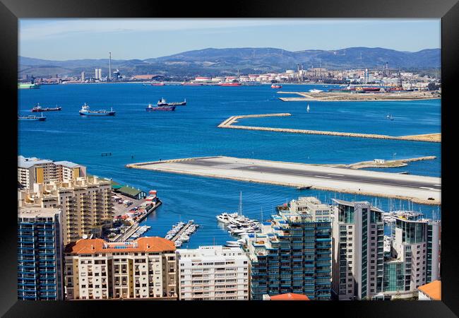 City of Gibraltar Bay and Airport Runway Framed Print by Artur Bogacki