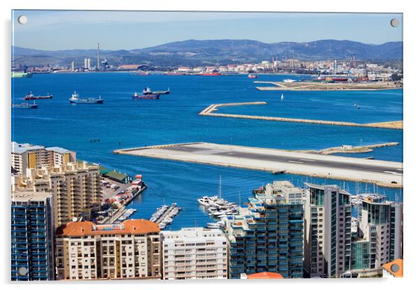 City of Gibraltar Bay and Airport Runway Acrylic by Artur Bogacki