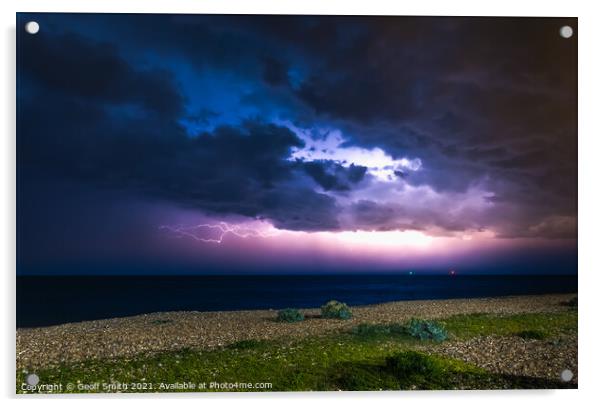 Lightning at Sea in Littlehampton Acrylic by Geoff Smith