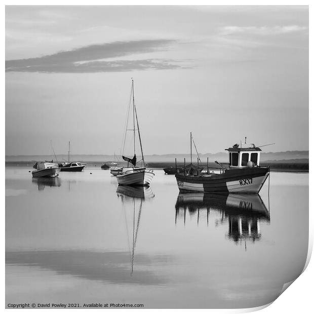 Morning Reflections at Brancaster Staithe Norfolk  Print by David Powley