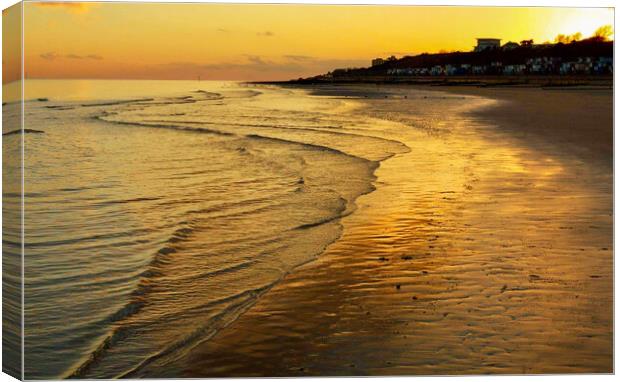 Warm golden sunset at Frinton-on-Sea Canvas Print by Paula Tracy