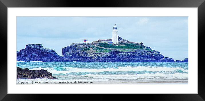 Helicopter Over Godrevy Lighthouse  Framed Mounted Print by Peter F Hunt