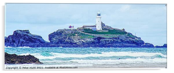 Helicopter Over Godrevy Lighthouse  Acrylic by Peter F Hunt