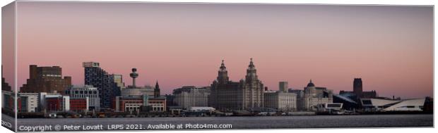 Panoramic Evening image of Liverpool Waterfront Canvas Print by Peter Lovatt  LRPS