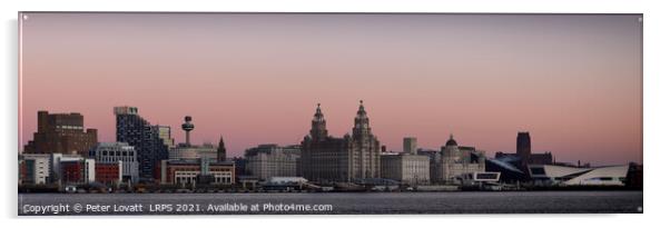 Panoramic Evening image of Liverpool Waterfront Acrylic by Peter Lovatt  LRPS