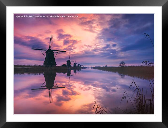 Kinderdijk Sunrise Framed Mounted Print by Kevin Winter