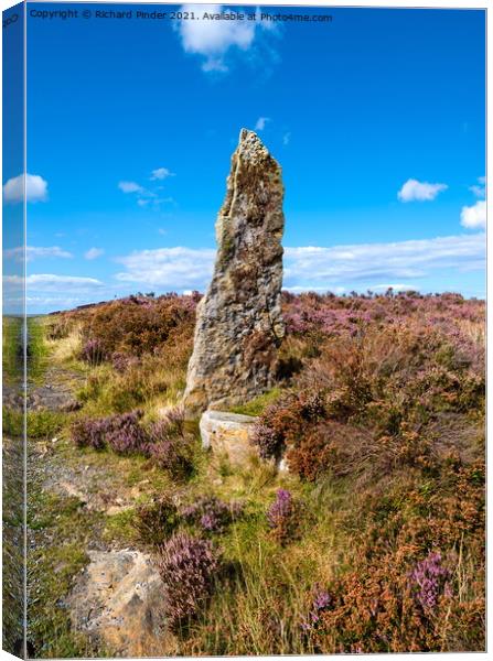 Guide Stone on Egton High Moor. Canvas Print by Richard Pinder