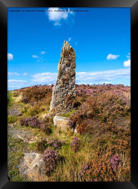 Guide Stone on Egton High Moor. Framed Print by Richard Pinder