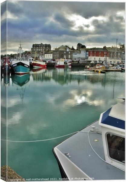 Dark Skies & Reflections At Padstow, Cornwall. Canvas Print by Neil Mottershead